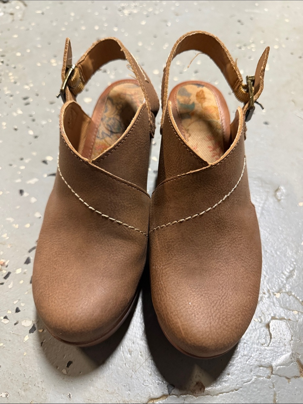 Brown Slingback Clog Heels - Casual Comfort - Picture 2 of 5